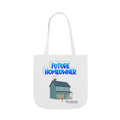 White tote bag with 'Future Homeowner' text and house illustration on a white background