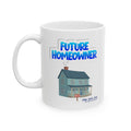 White mug with a graphic of a house and 'Future Homeowner' text on a white background